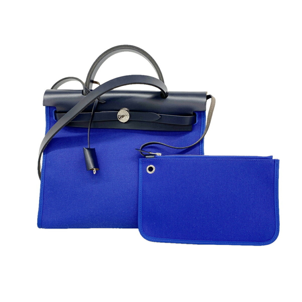 Hermes Herbag Zip PM Handbag, Toile Military, Black/Blue, D Stamp, Women's, O...